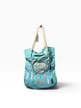 Whole Foods Market Hawaii Tag Aloha Co Surfboard Rope Tote Bag Aqua Blue